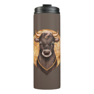 Black bull on gold, cute bull 2021, year of the ox thermal tumbler