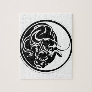 Black Bull Silhouette In Tribal Tattoo Style Jigsaw Puzzle