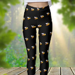 Black bumble bees cute funny   leggings<br><div class="desc">Decorated with happy,  smiling yellow and black bumble bees.  A chic black background.</div>