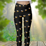 Black bumble bees cute funny leggings<br><div class="desc">Decorated with happy, smiling yellow and black bumble bees. A chic black background.</div>
