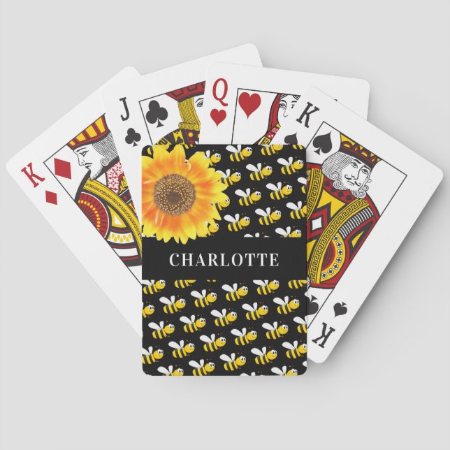 Black bumble bees sunflower name playing cards (Back)