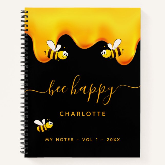 Black bumble bees sweet honey diary notebook (Front)