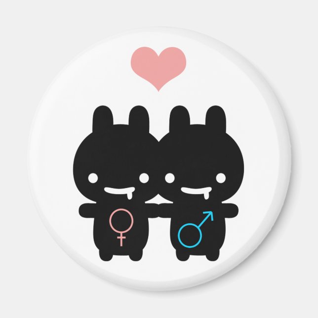 Black Bunny Love Magnet (White) (Front)