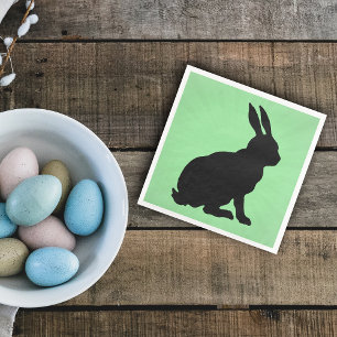 Black Bunny Silhouette Form Tall Ears on Green Napkin