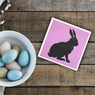 Black Bunny Silhouette Form Tall Ears on Pink Napkin
