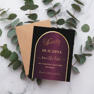 Black burgundy 90th birthday save the date card