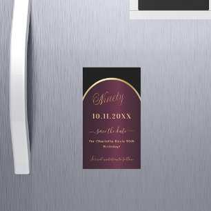 Black burgundy 90th birthday Save the Date magnet