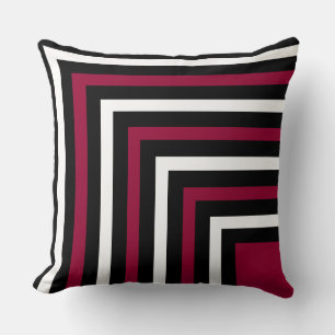 Black, Burgundy and White Striped Throw Pillow