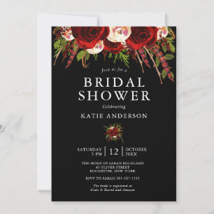 Black Burgundy Floral Boho Bridal Shower Invitation