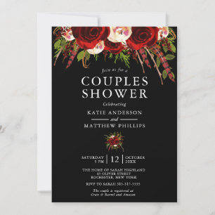 Black Burgundy Floral Boho Couples Shower Invitation