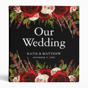 Black Burgundy Floral Boho Wedding Photo Album Binder