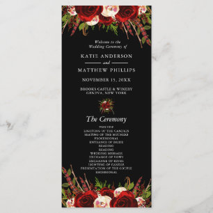 Black Burgundy Floral Boho Wedding Program