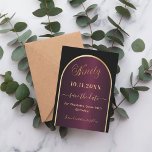 Black burgundy gold arch 90th birthday save the date<br><div class="desc">A Save the Date card for a 90th birthday party.  A black and burgundy background,  decorated with a faux gold arch. Personalize and add a date and your name. The text: Ninety and Save the Date is written with a large trendy hand lettered style script.</div>