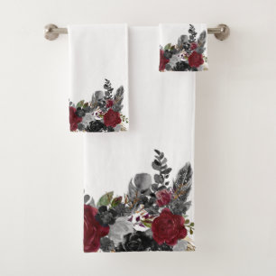 Black Burgundy Goth Flower Rose Bath Halloween   Bath Towel Set