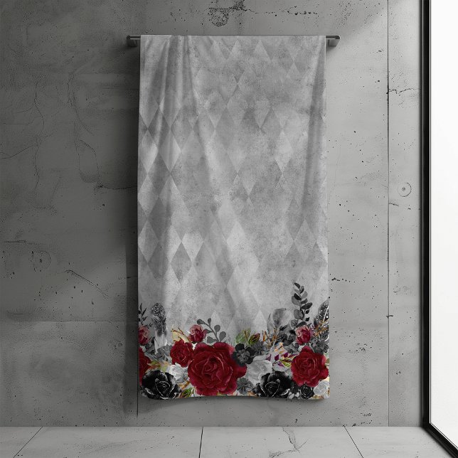 Black Burgundy Goth Flower Rose Bath Halloween  Bath Towel Set (Creator Uploaded)