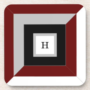Black, Burgundy, Grey & White Geometric Shape Coaster