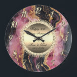 Black Burgundy Marble 50 Wedding Anniversary Large Clock<br><div class="desc">Elegant gold diamonds on black and burgundy marble wedding anniversary clock.</div>