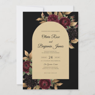 Black Burgundy Peony Wedding Invitation