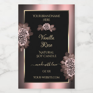 Black Burgundy Product Label Pink Roses Gold Frame
