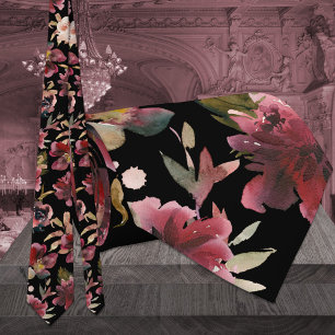 Black & Burgundy Raspberry Pink Peony Wedding Tie