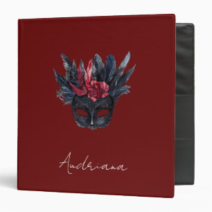 Black Burgundy Red Feathers Mask Binder