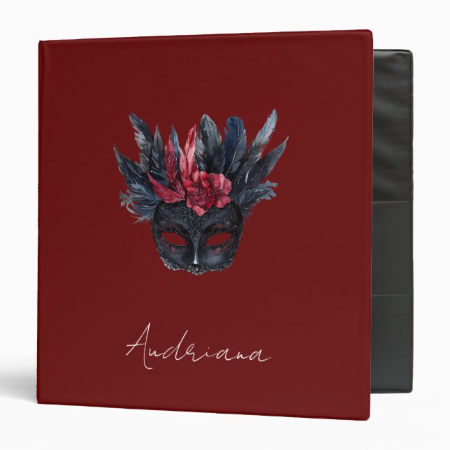 Black Burgundy Red Feathers Mask Binder (Front/Inside)