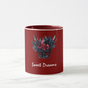 Black Burgundy Red Feathers Mask Mug