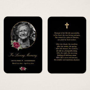 Black Burgundy Red Gold Floral Memorial Cards