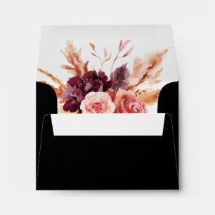 Black Burgundy Wedding Return Addressed RSVP Envelope