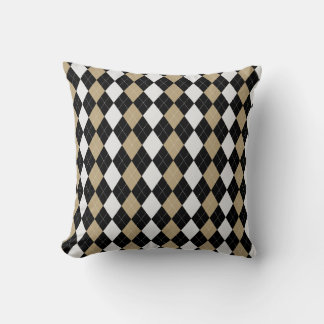 Black & BURLAP BROWN Diamonds ARGYLE Pattern Throw Pillow