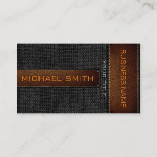 Black Burlap Linen Rustic Jute Look Leather Business Card