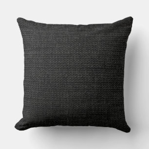 Black Burlap Linen Rustic Jute Throw Pillow