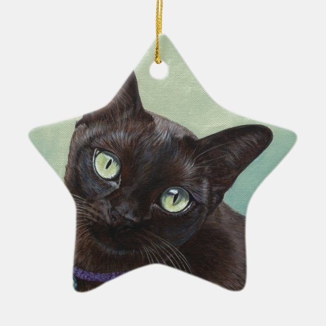 Black Burmese Cat Moose Ceramic Ornament (Front)