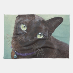 Black Burmese Cat Moose Kitchen Towel
