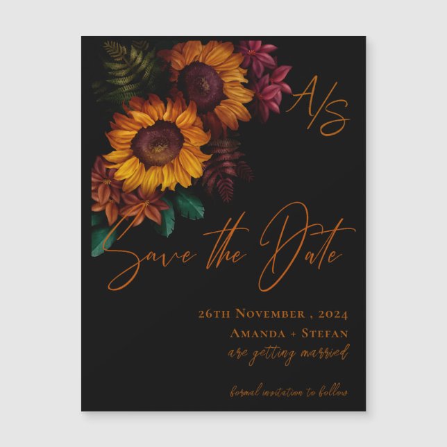 Black Burnt Orange Elegant Wedding Save the Date (Front)