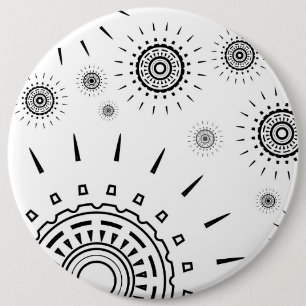 Black Burst Patterns on White 6 Inch Round Button