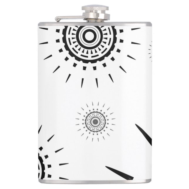 Black Burst Patterns on White Hip Flask (Front)