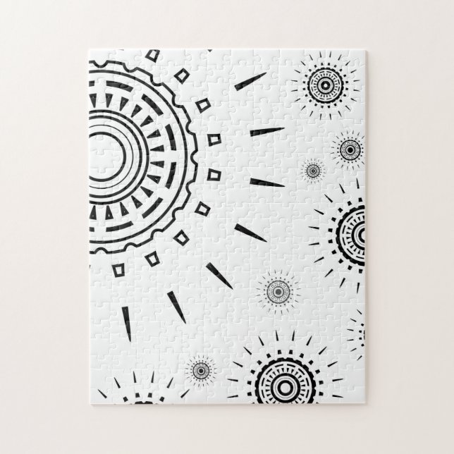 Black Burst Patterns on White Jigsaw Puzzle (Vertical)