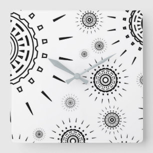 Black Burst Patterns on White Square Wall Clock
