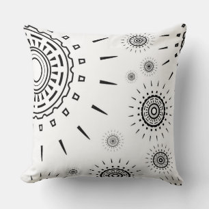 Black Burst Patterns on White Throw Pillow