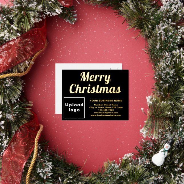 Black Business Brand on Christmas Foil Holiday Postcard (Insitu)