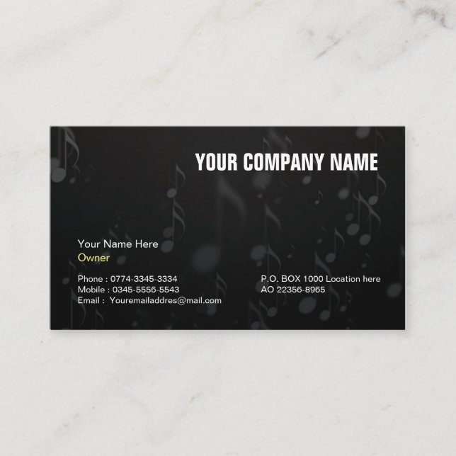 Black business card for music artist,musicians (Front)