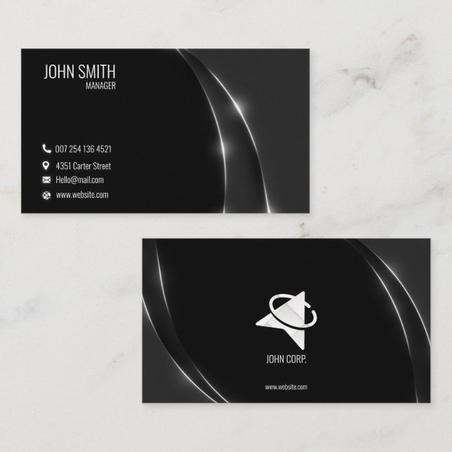 Black Business Card with Glossy Lines (Front/Back)