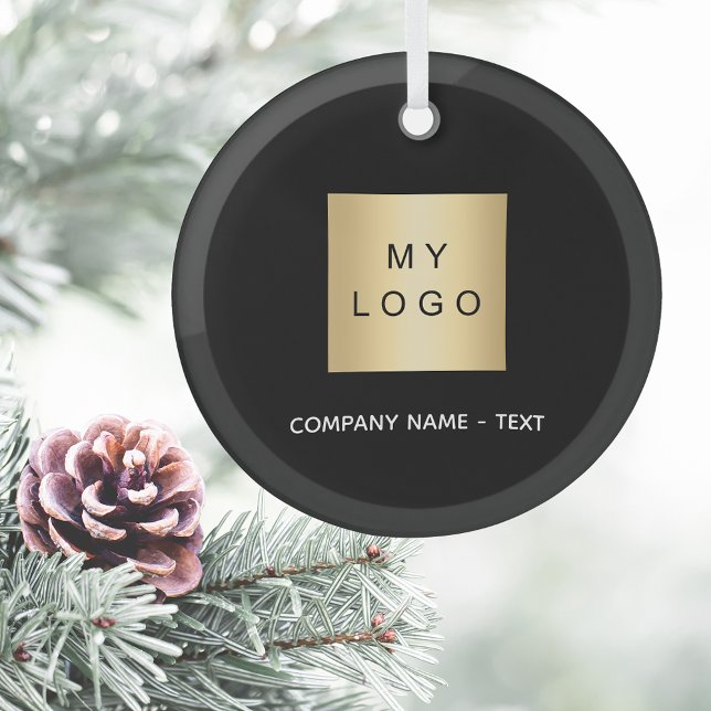 Black business company logo glass ornament (Creator Uploaded)
