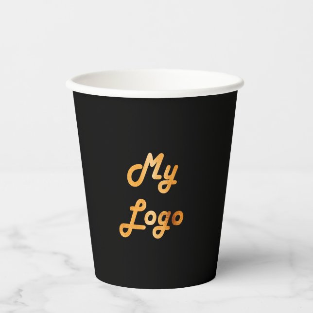Black business corporate logo qr code paper cups (Front)
