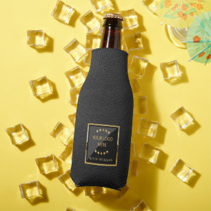 Black Business Faux Leather Logo  Bottle Cooler