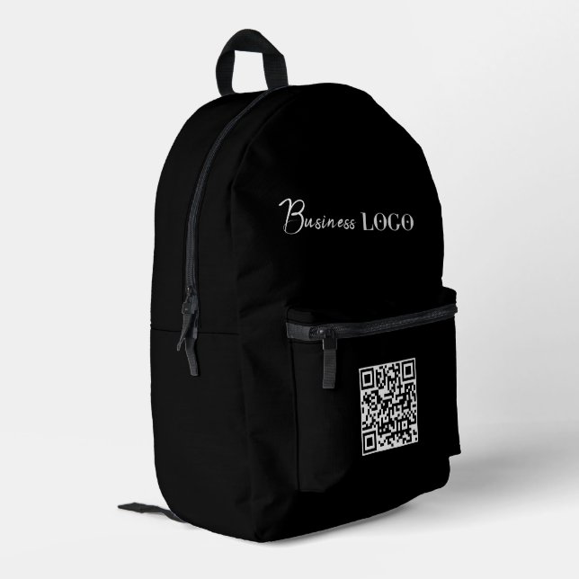 Black Business Logo Company Promotional QR Code Printed Backpack (Back Corner Left)