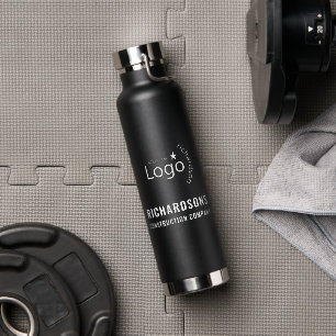 Black Business Logo Construction Company Water Bottle
