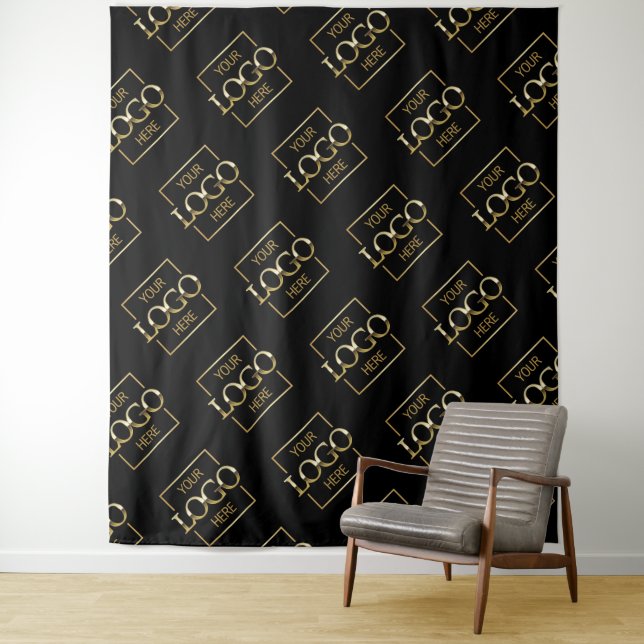 Black Business Logo Pattern Trade Show Backdrop Tapestry (In Situ)