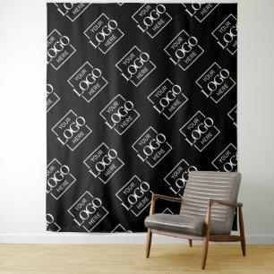 Black Business Logo Pattern Trade Show Backdrop Tapestry